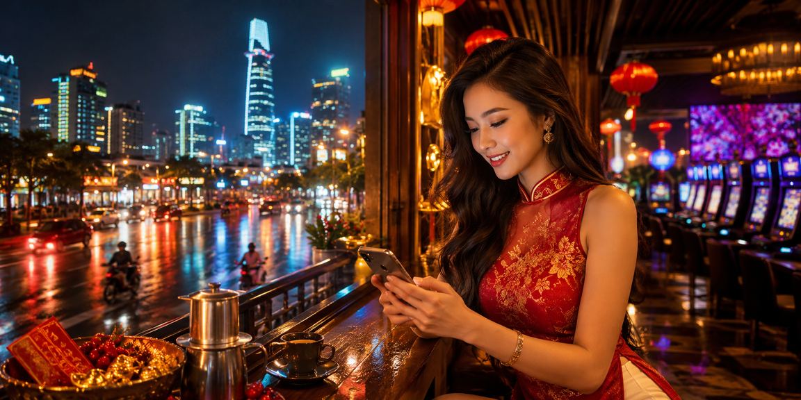 Người chơi trải nghiệm 6700 trên điện thoại tại quán cà phê Thành phố Hồ Chí Minh